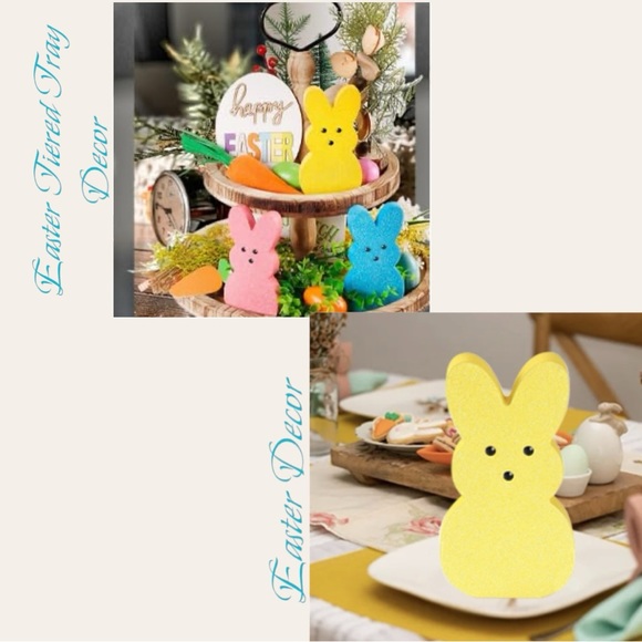 PEEP STYLE EASTER BUNNIES! 3D WOOD, GLITTERY, COLORFUL PEEP BUNNY DECOR! - Picture 9 of 16